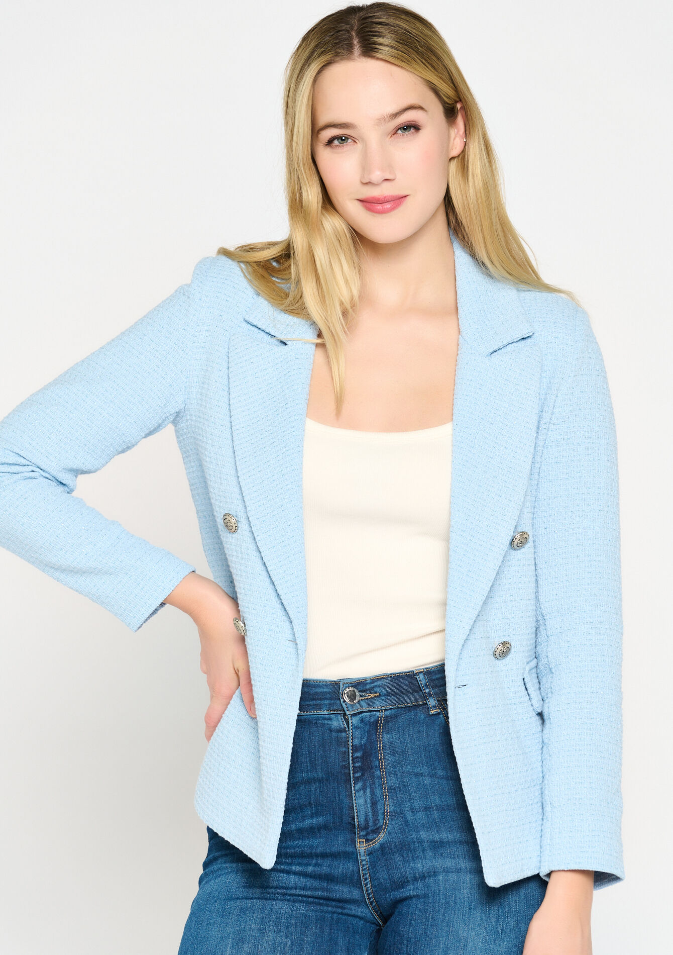 Blazer en tweed, Blazer en tweed - BLUE PASTEL - 09100765_3003