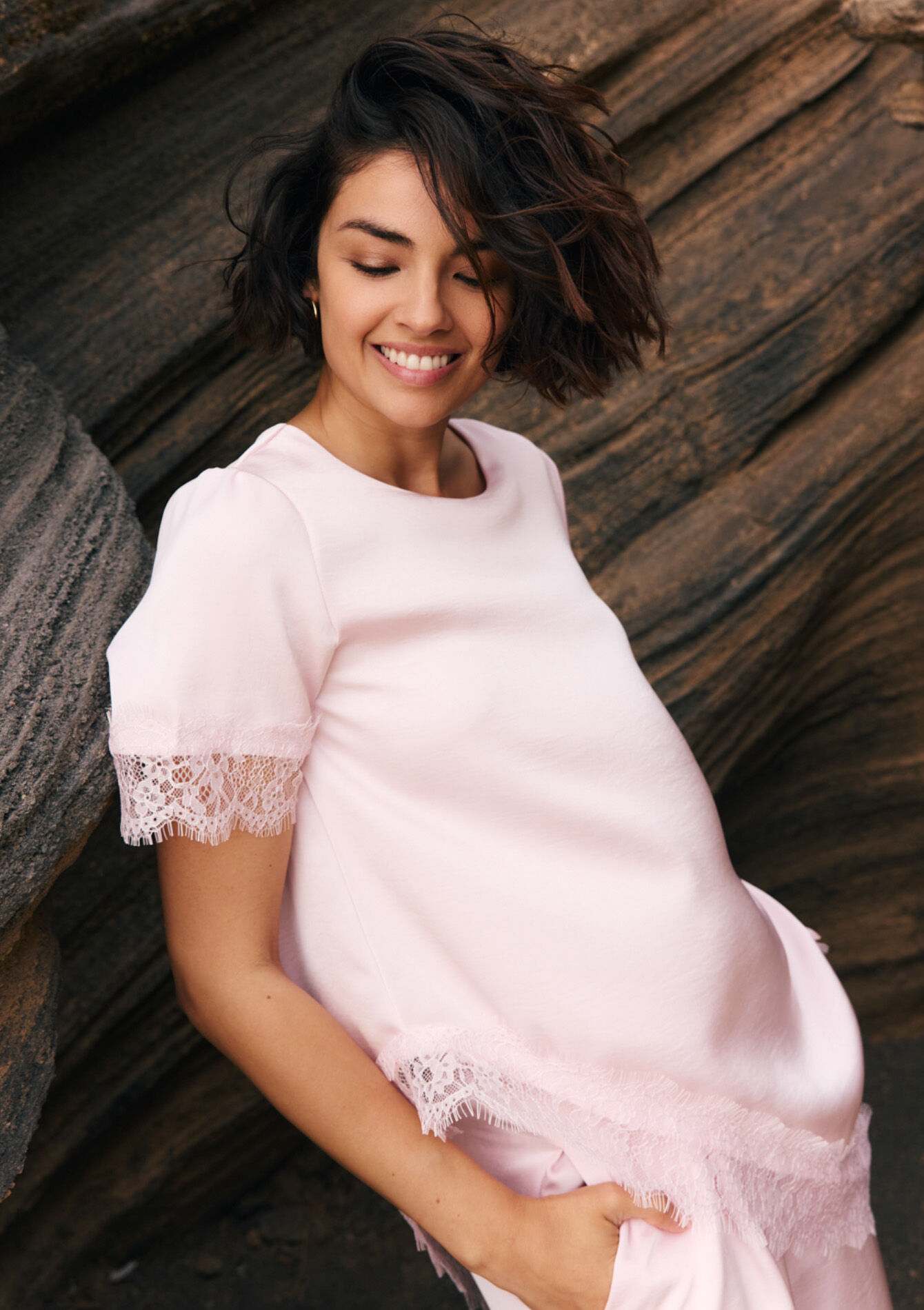 Asymmetric satin blouse, , hi-res