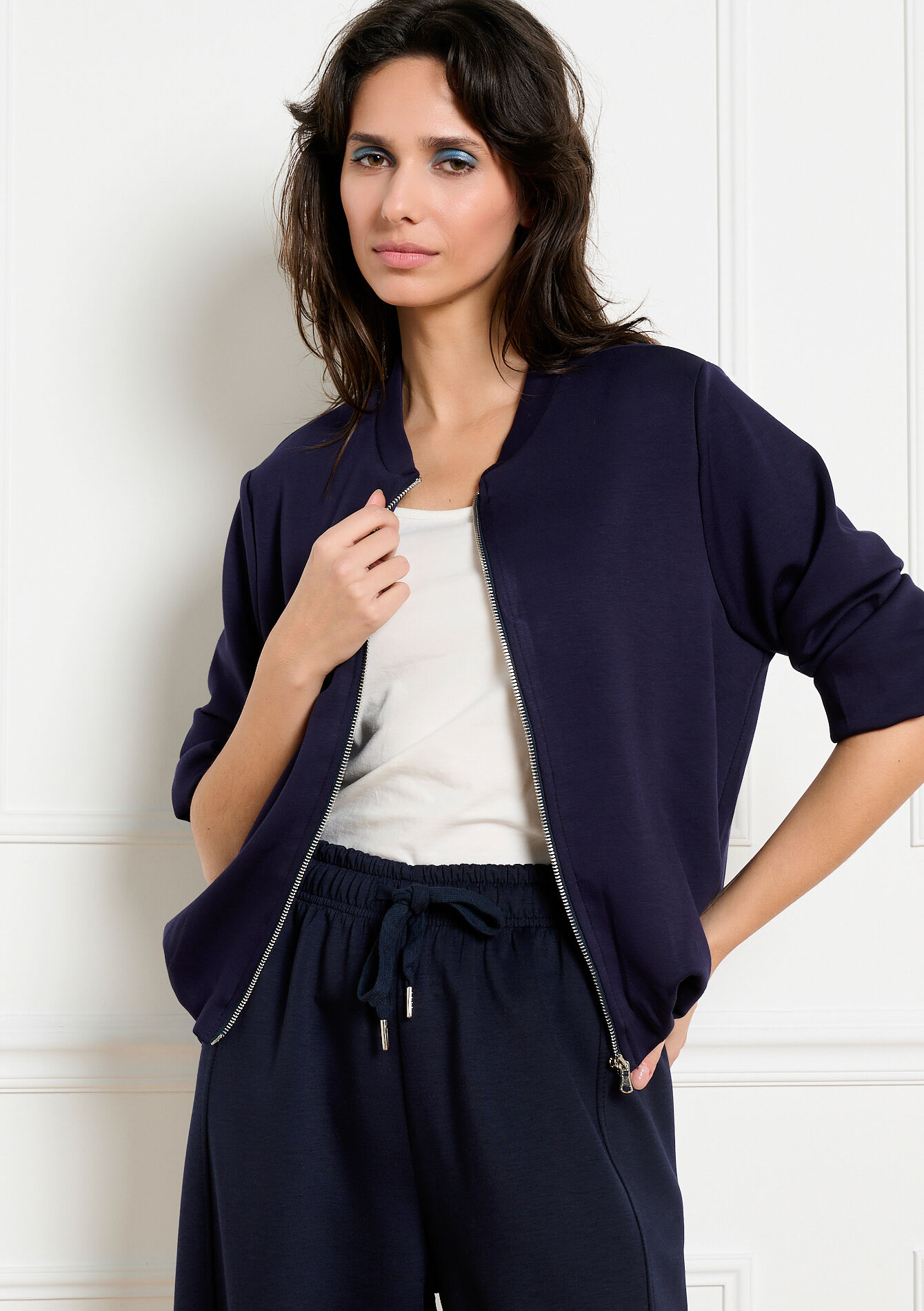 Blouson zippé fluide, , back