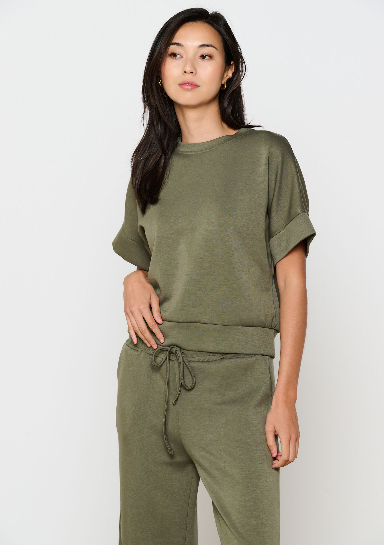 T-shirt in sweatstof, T-shirt in sweatstof - KHAKI FADED - 15100292_4326
