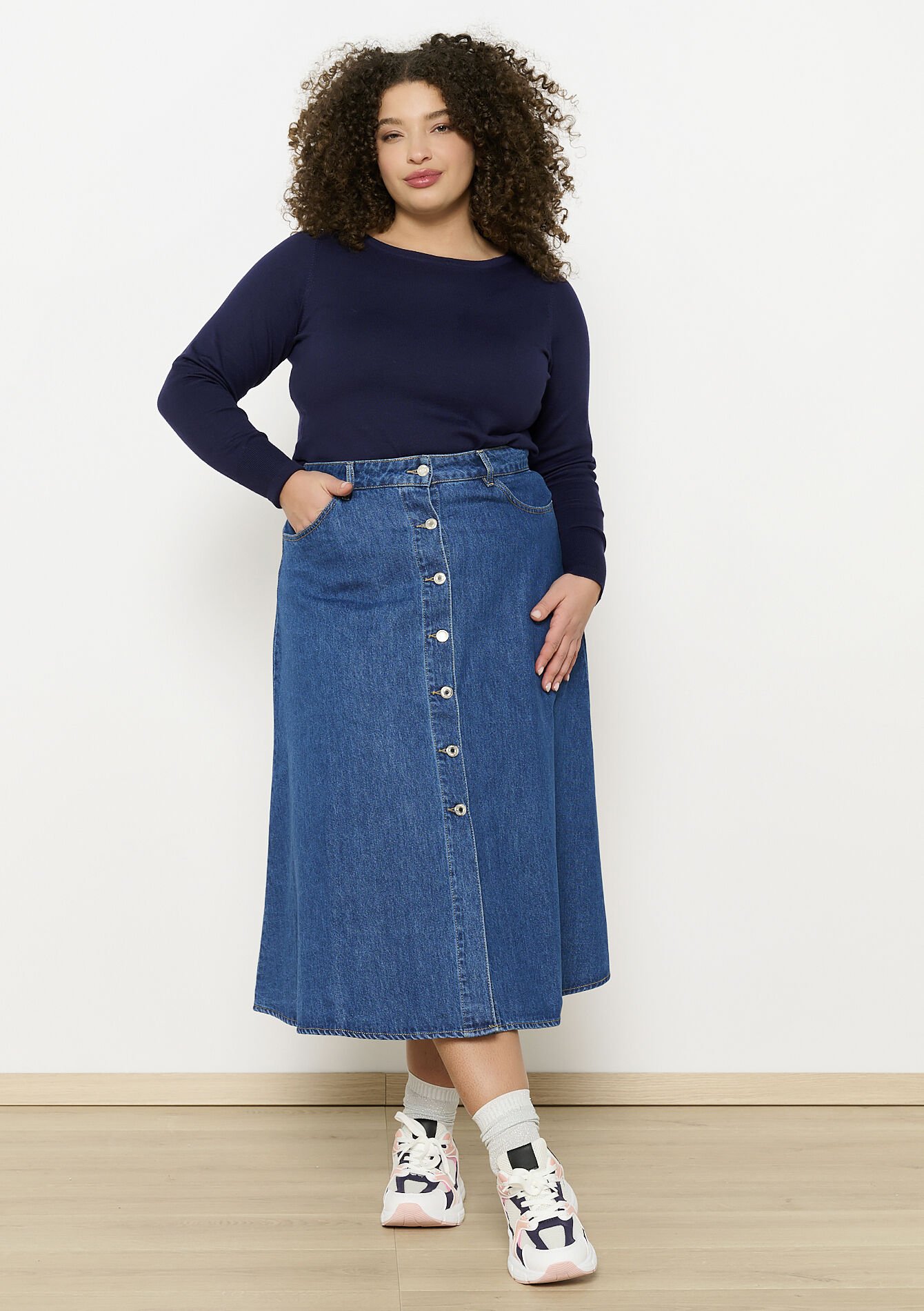 Denim midirok - MEDIUM BLUE - 07101329_0500