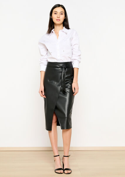 Midi skirt in imitation leather - BLACK - 07101211_1119