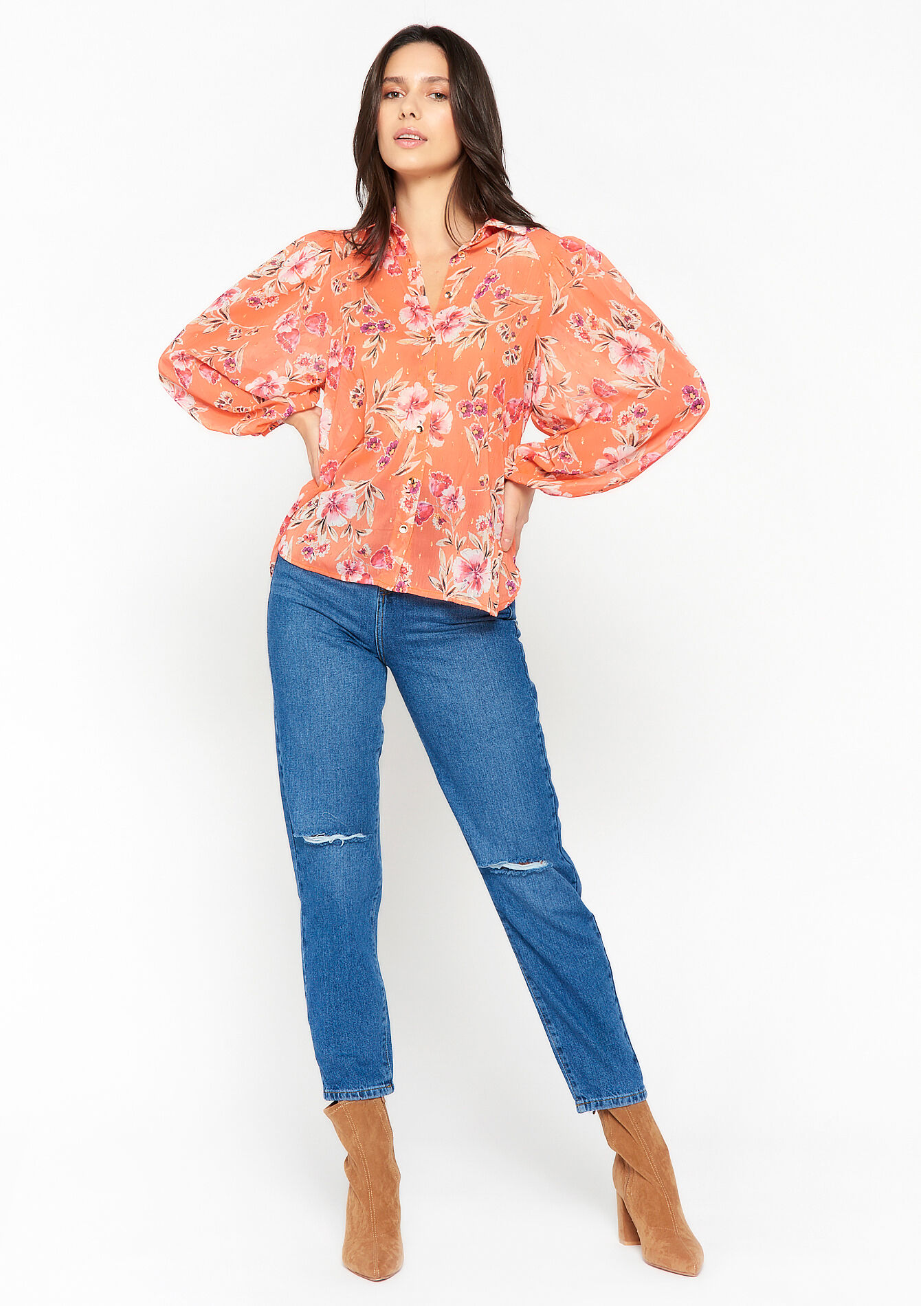 Hemd met bloemenprint, Hemd met bloemenprint - CORAL BRIGHT - 05702151_2007