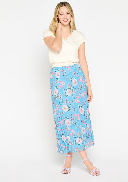 Floral print pleated skirt - BLUE DENIM - 07101099_1638