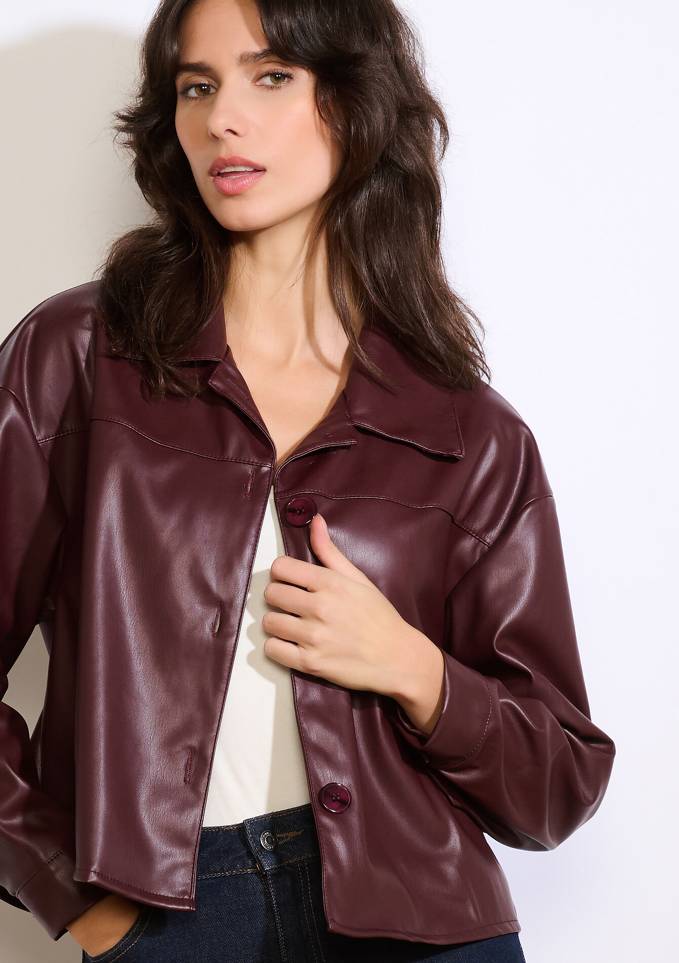 Overshirt van imitatieleer, Overshirt van imitatieleer - BORDEAUX WINE - 09101132_5514