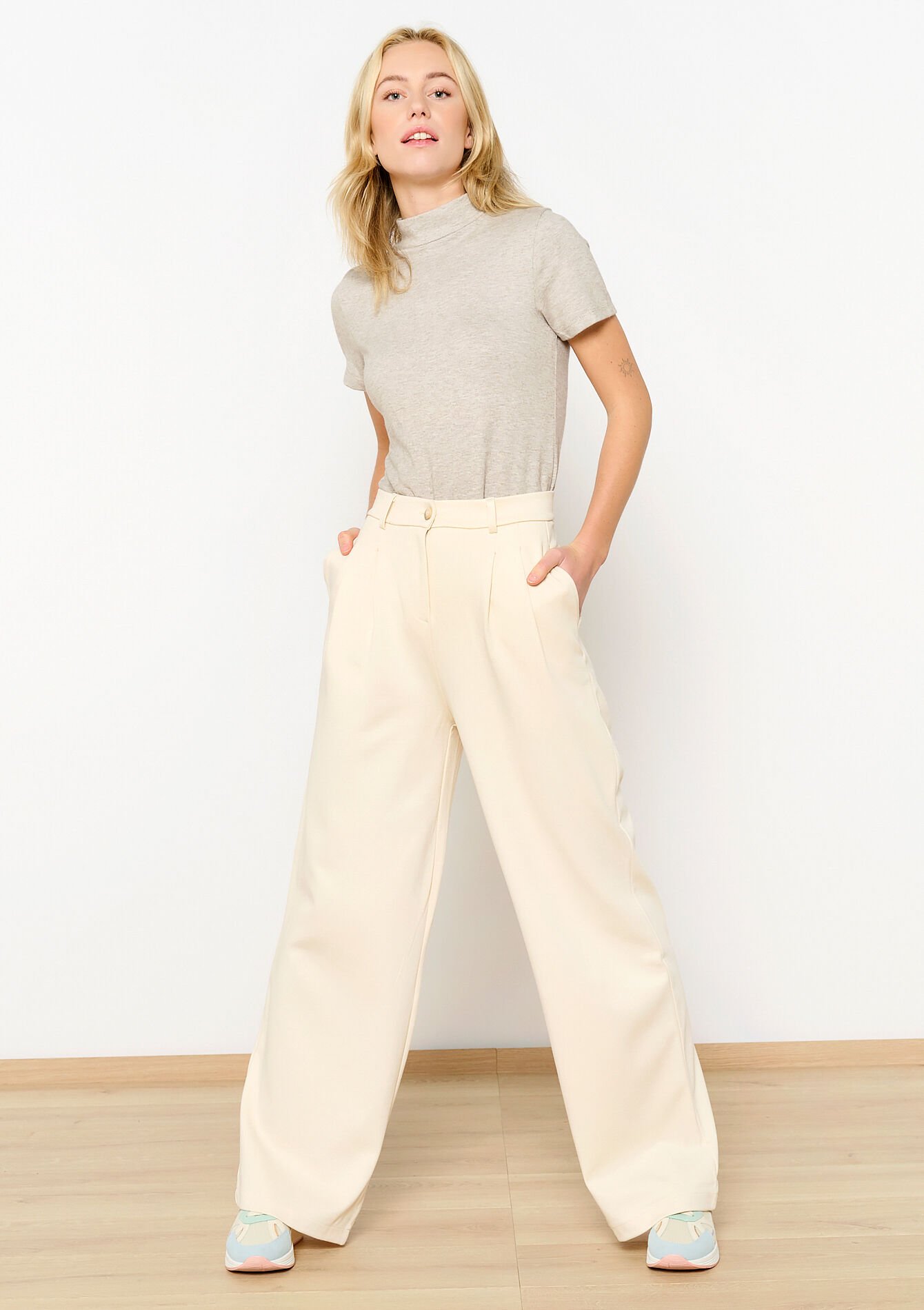 Long palazzo trousers, Long palazzo trousers - VANILLA WHITE - 06100599_1013