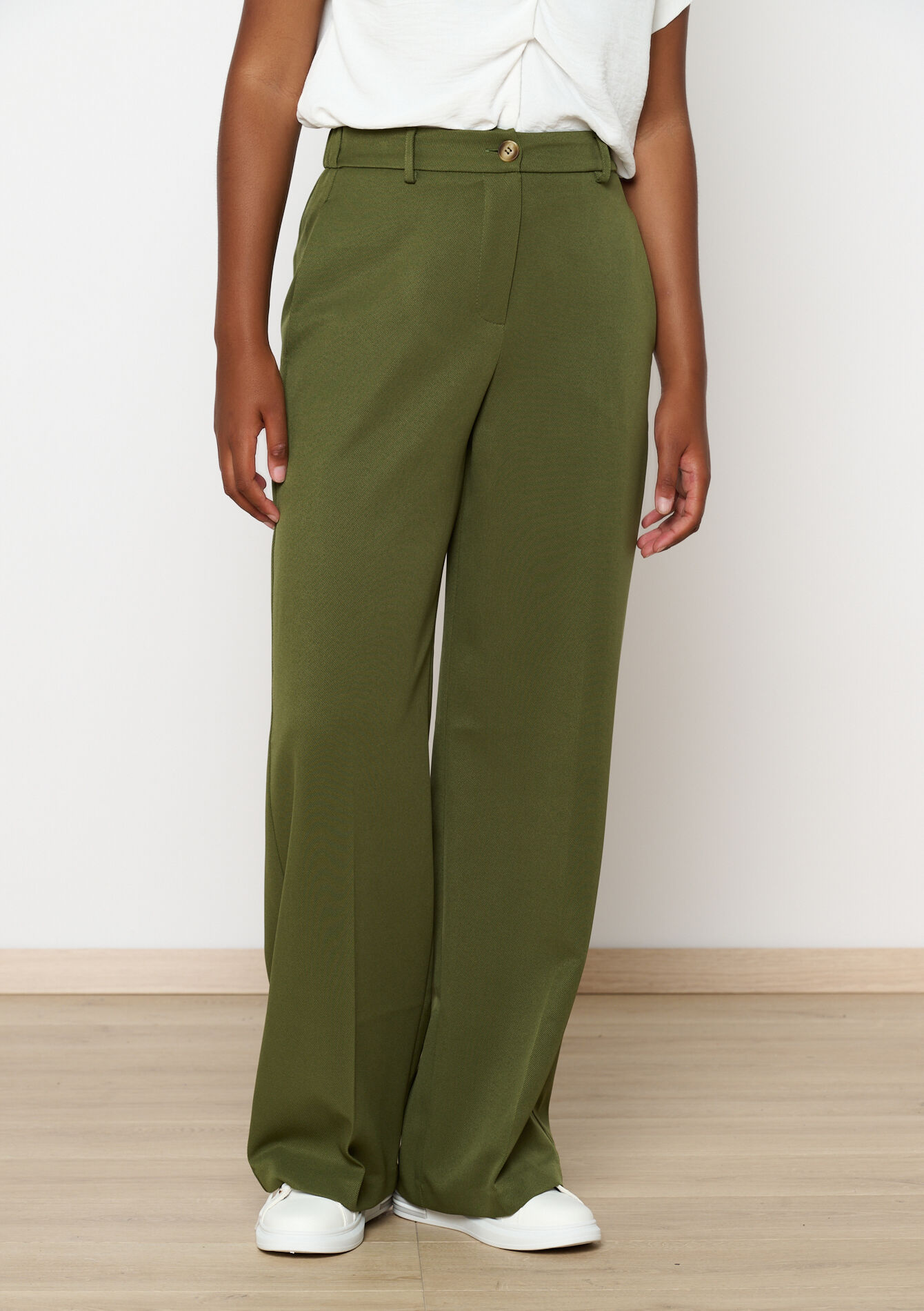 Wijde broek in keperstof, Wijde broek in keperstof - KHAKI MED - 06100648_4327