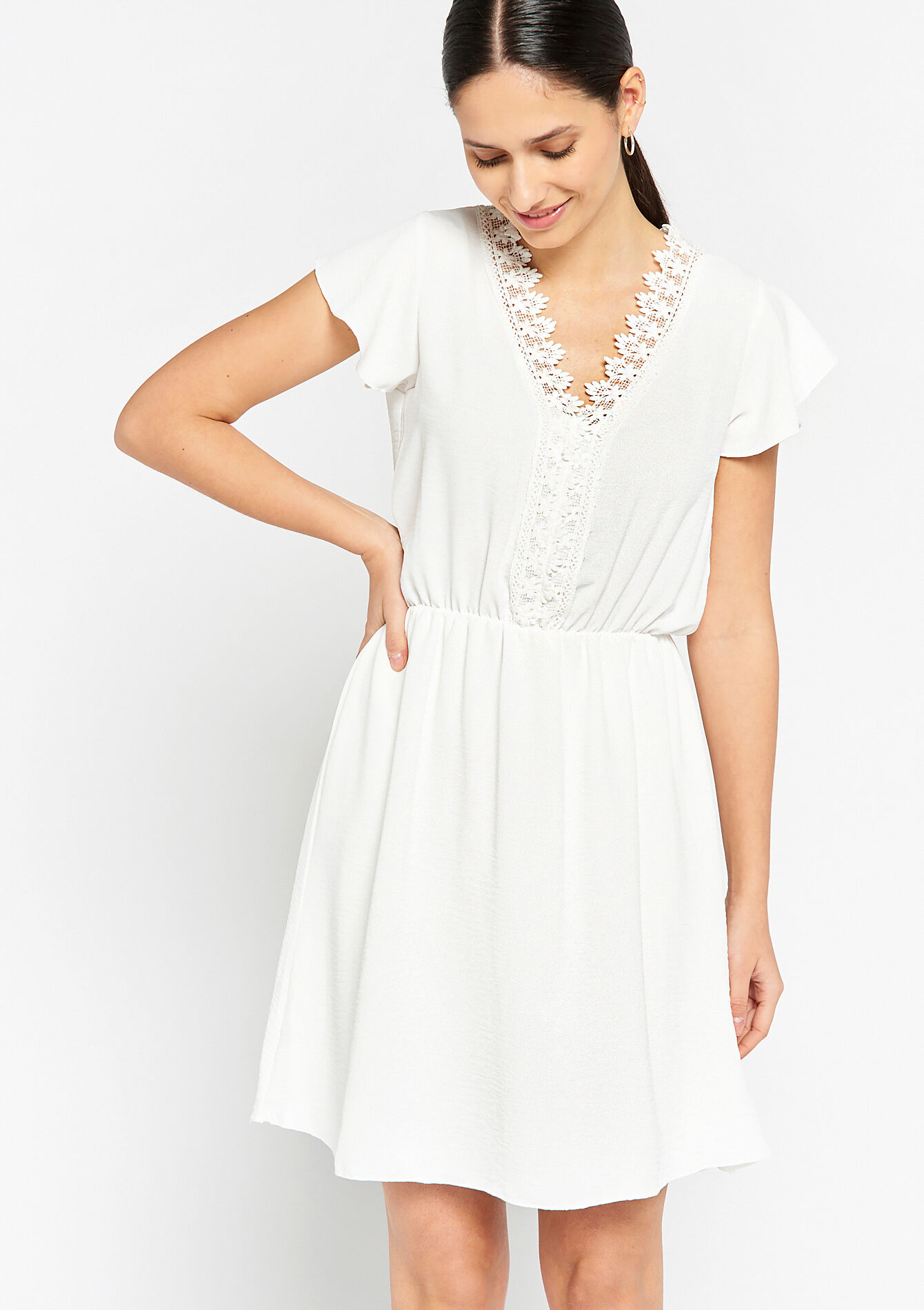 Dress with butterfly sleeves, Dress with butterfly sleeves - ECRU WHITE - 08103264_2506