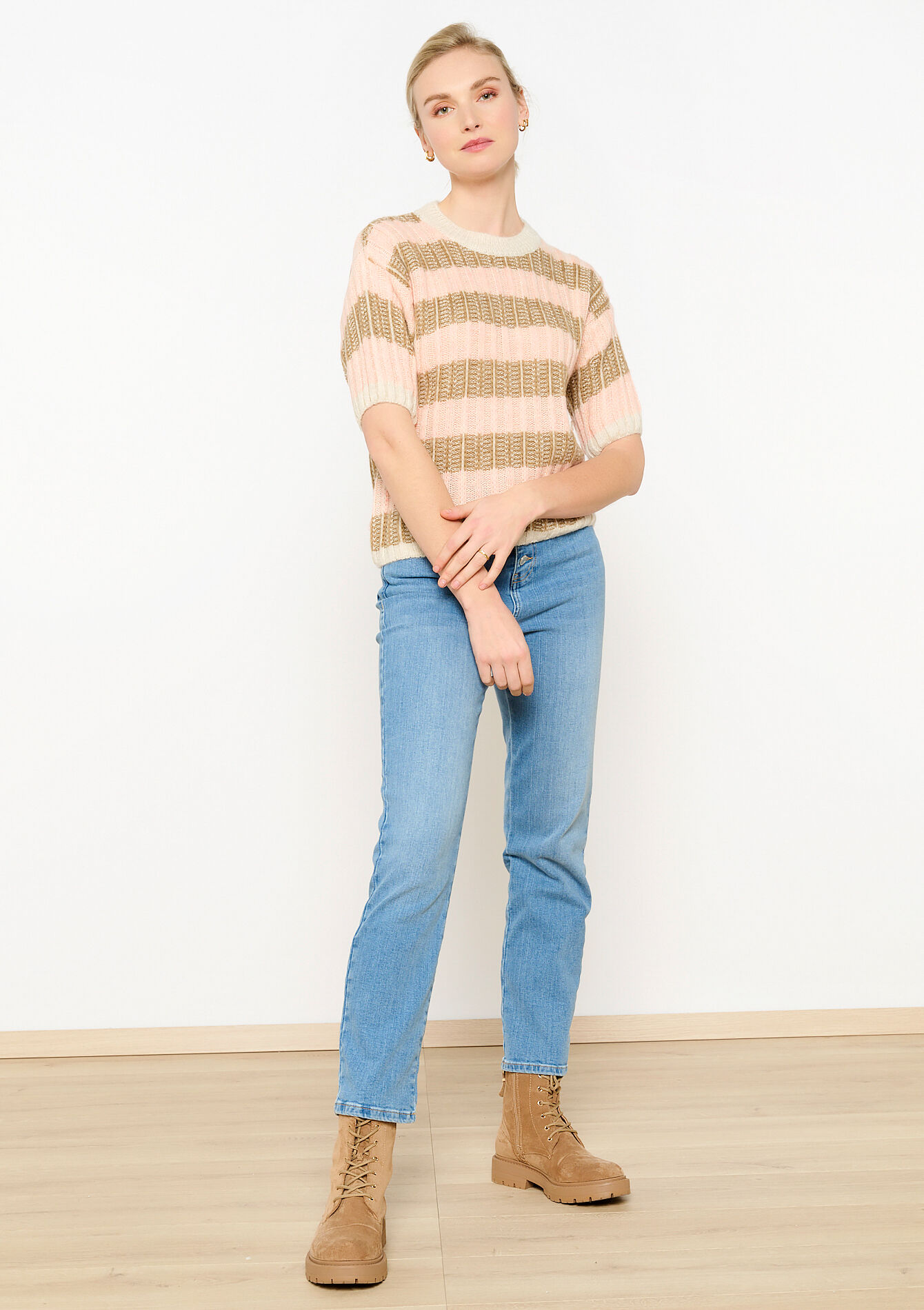 Geribbelde trui met korte mouwen, Geribbelde trui met korte mouwen - CORAL PINK - 04006465_1968