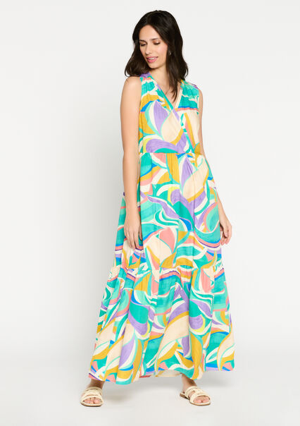 Maxi dress with graphic print - MINT GREEN - 08602058_1723