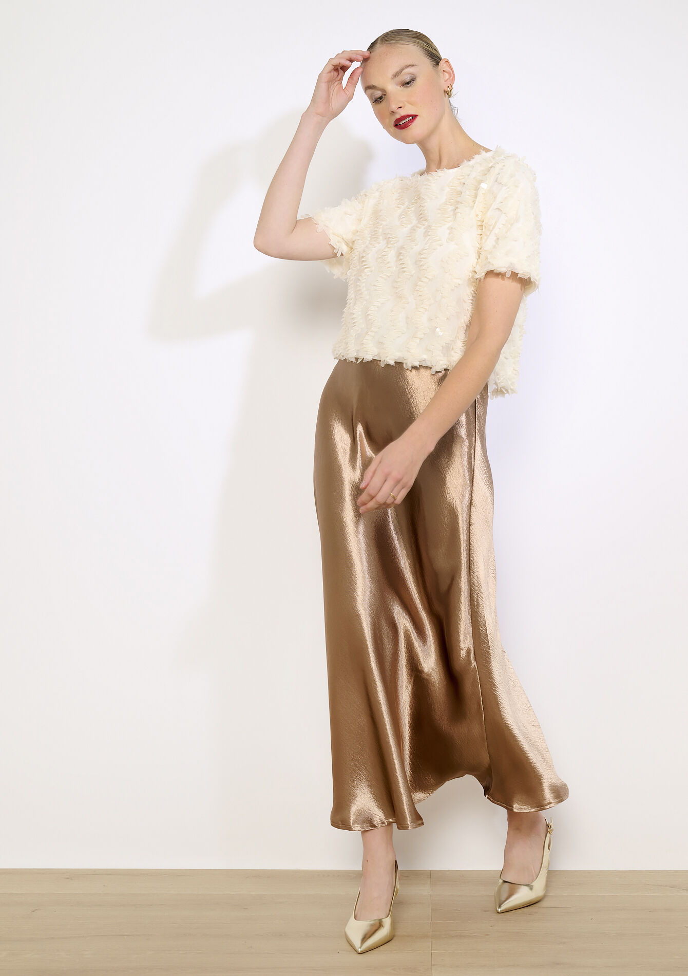 Satijnen midi-rok, Satijnen midi-rok - LIGHT CAMEL - 07101434_3814