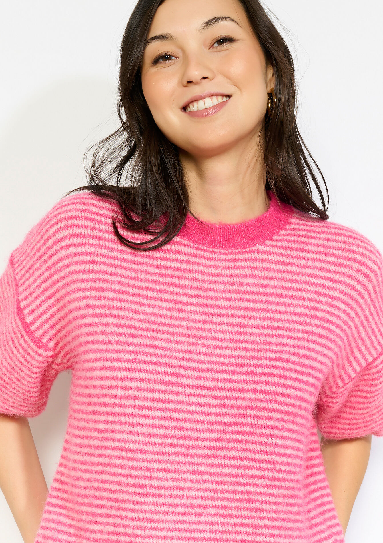 Pull rayé manches courtes - FUCHSIA - 04007224_5626