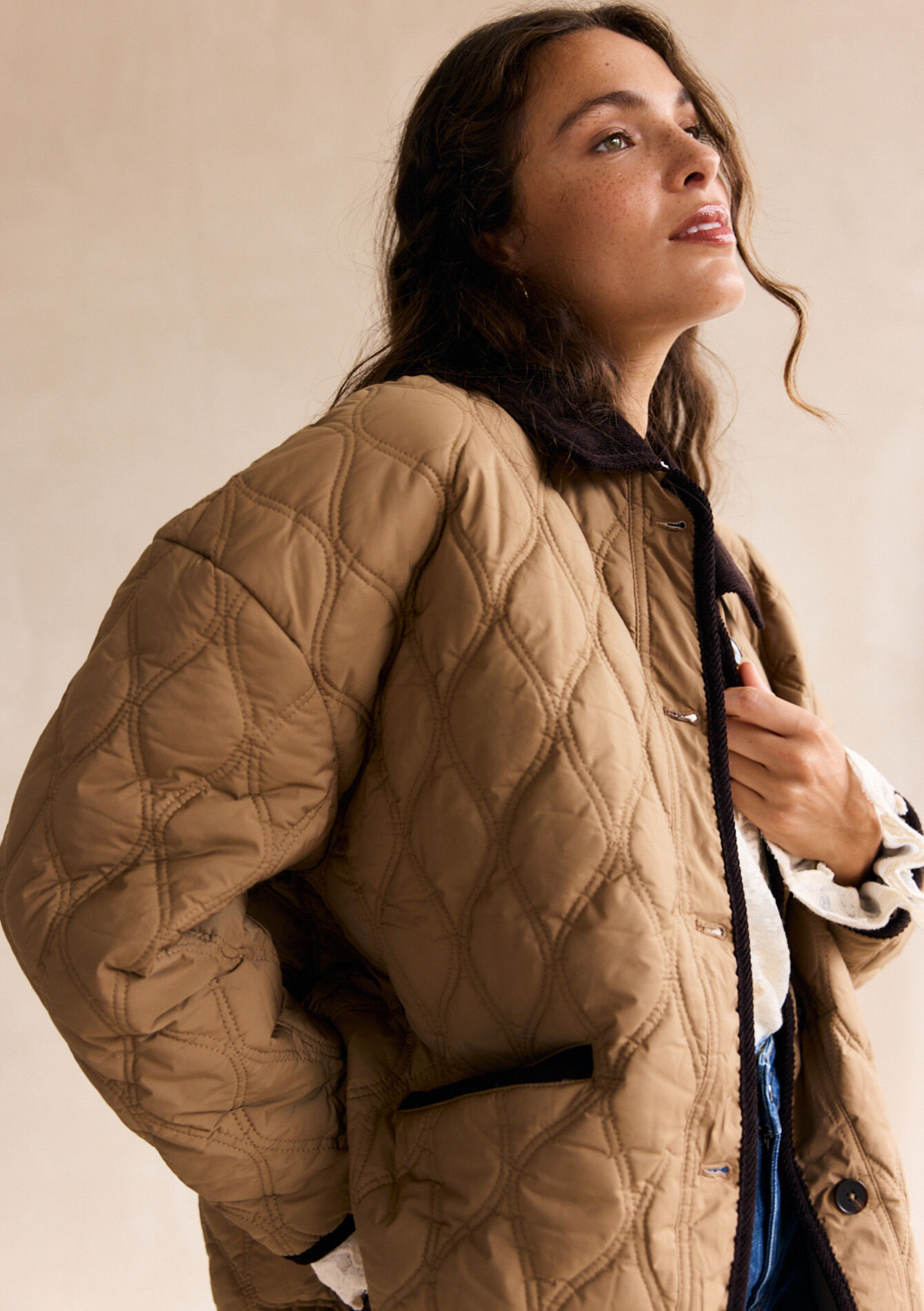 Veste matelassée col velours, Veste matelassée col velours - LIGHT CAMEL - 23000769_3814