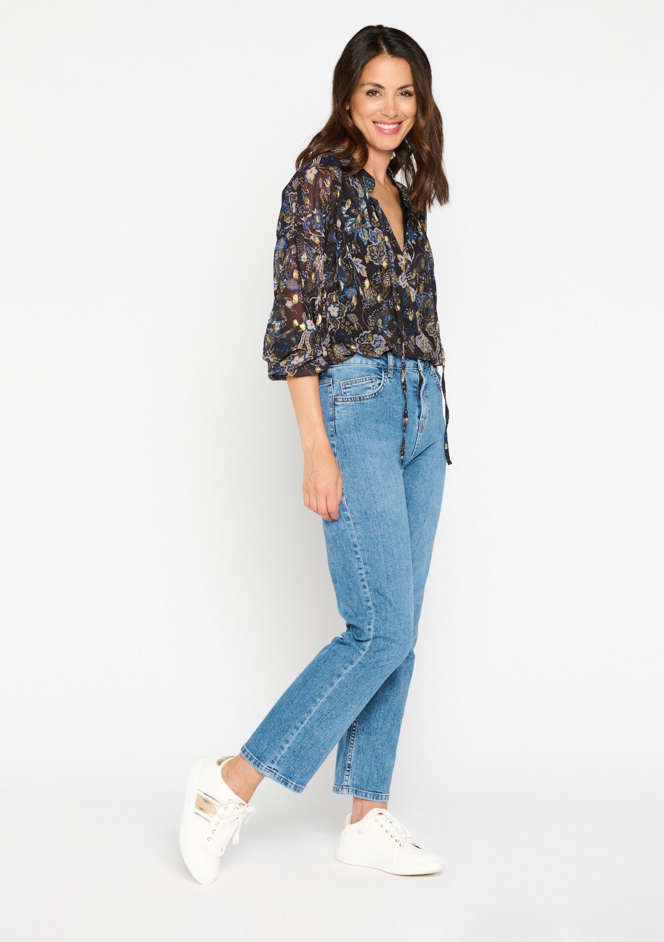 Rechte jeans met hoge taille, Rechte jeans met hoge taille - MEDIUM BLUE - 22000469_0500