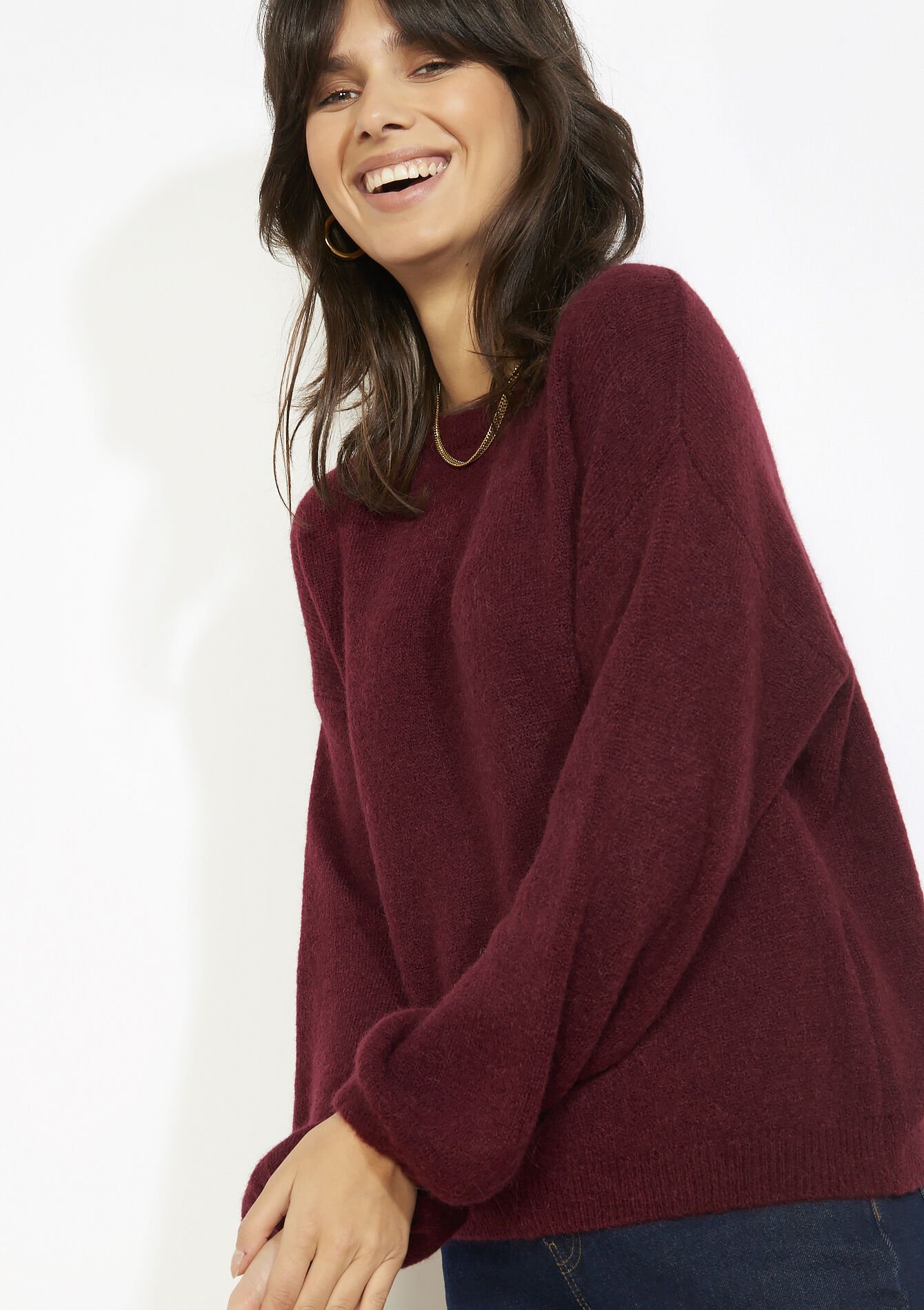 Pull manches bouffantes, Pull manches bouffantes - AUBERGINE - 04007105_1537