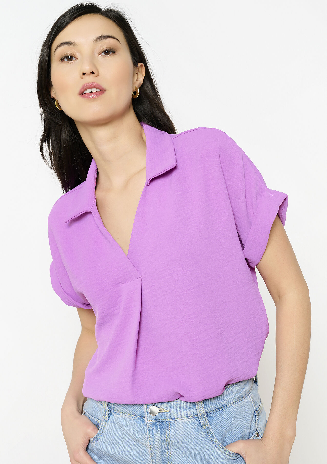 Blouse met polokraag - PURPLE BLUSH - 05702739_2577