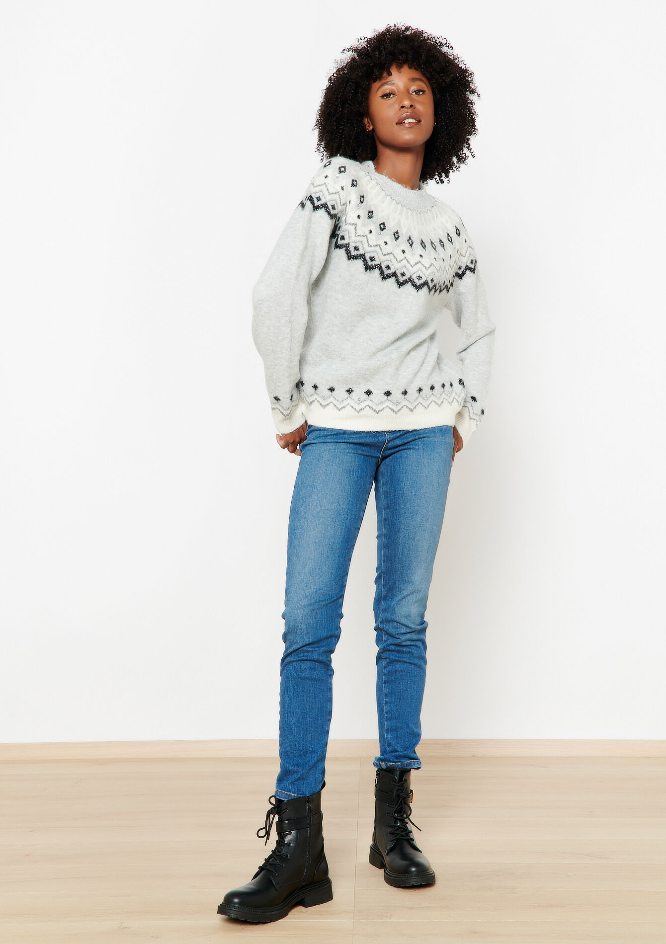 Jacquard pullover with crewneck, Jacquard pullover with crewneck - LT GREY MEL - 04006196