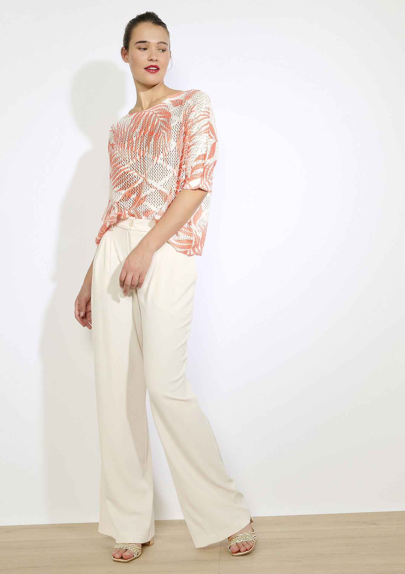 Luchtige blouse met bladerprint, Luchtige blouse met bladerprint - CORAL PINK - 02301875_1968