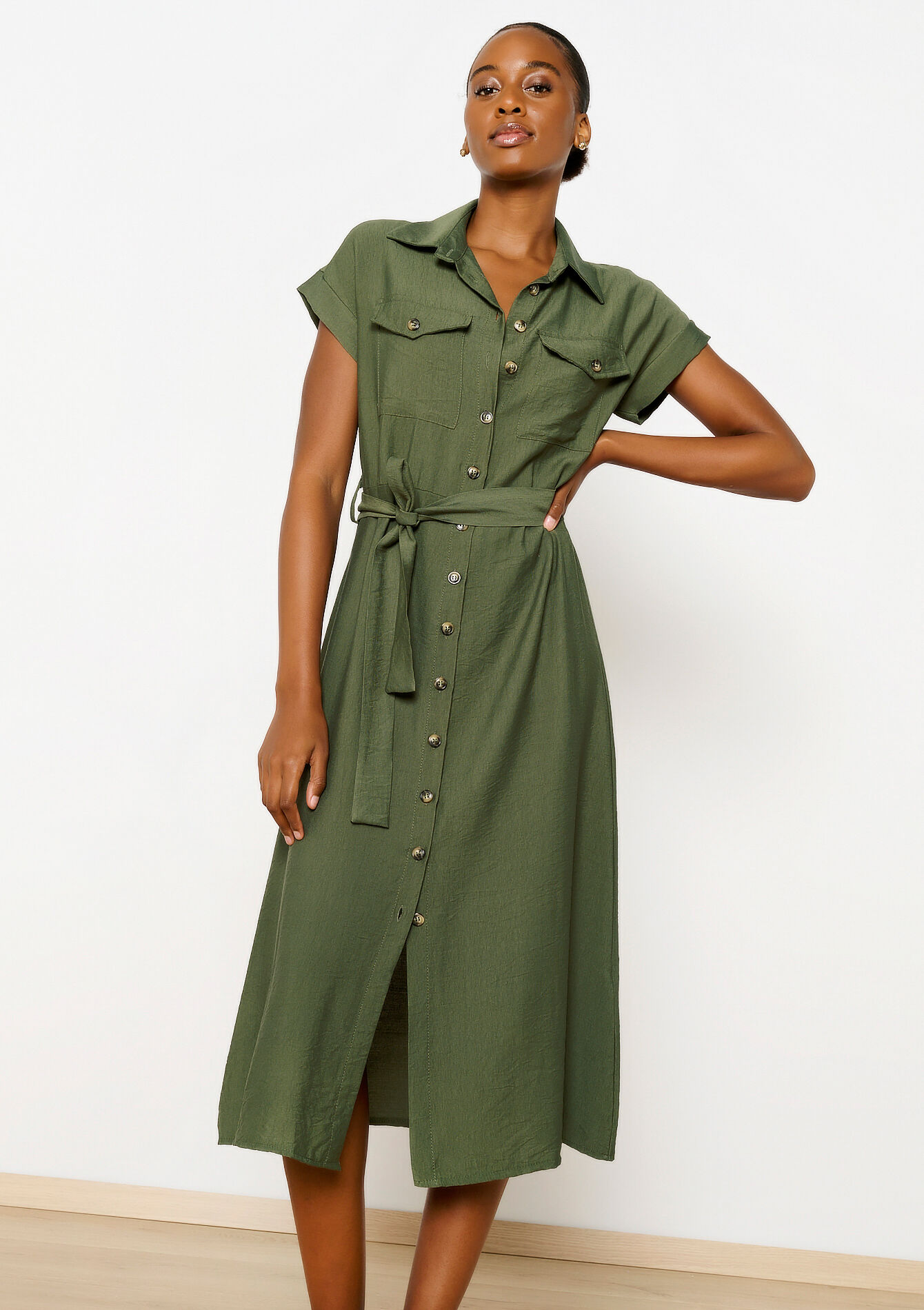 Hemdjurk in safaristijl, Hemdjurk in safaristijl - KHAKI FADED - 08103677_4326