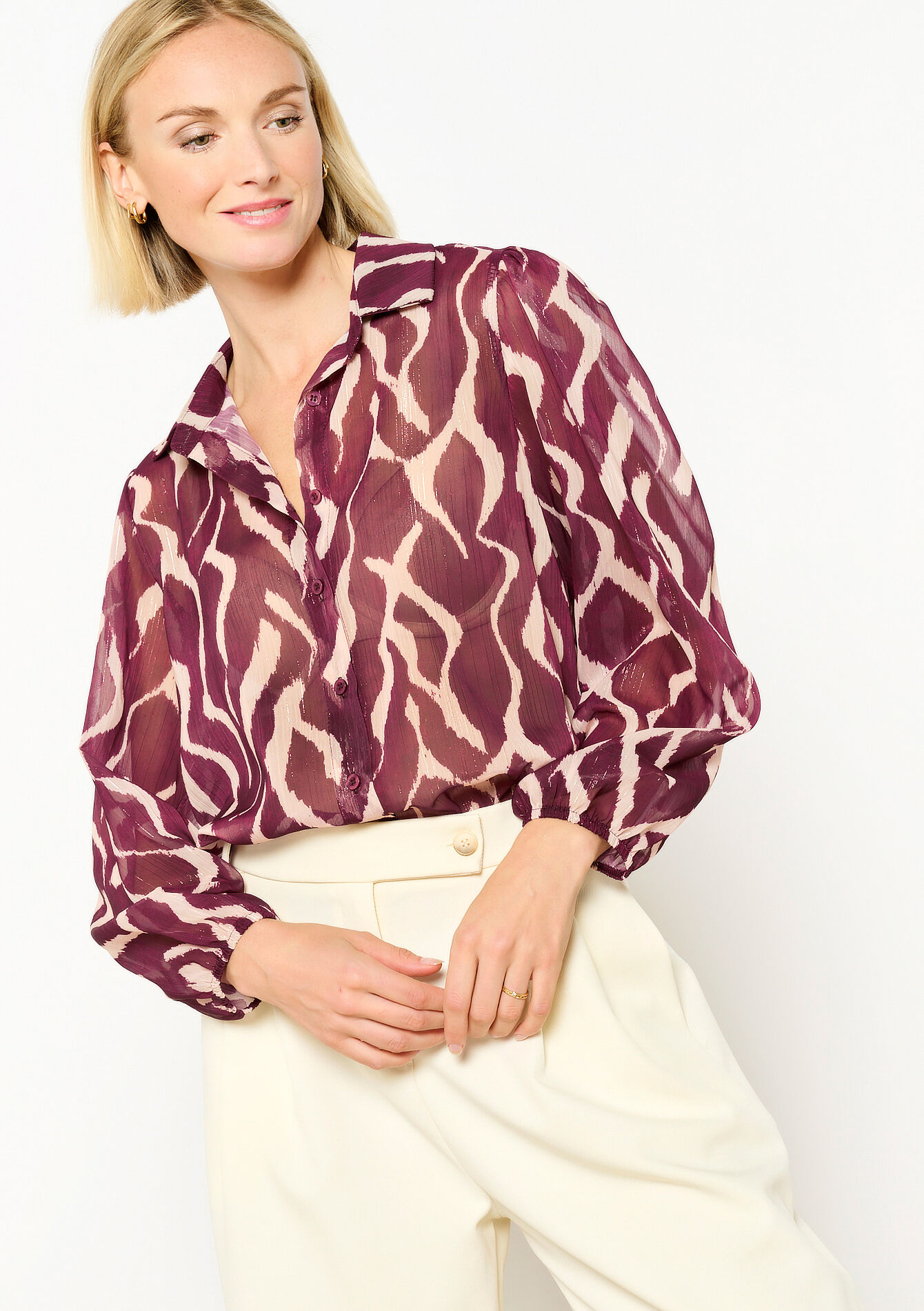 Chemise en voile à imprimé, Chemise en voile à imprimé - BORDEAUX WINE - 05702696_5514