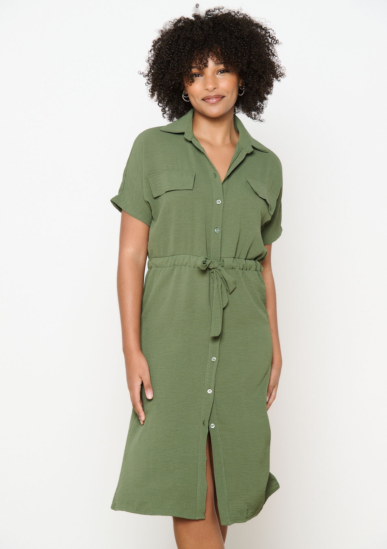Midi shirt dress, Midi shirt dress - KHAKI MED - 08104038_4327