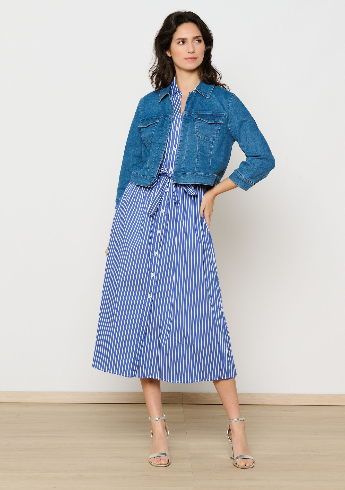 Korte denim jas - MEDIUM BLUE - 09100983_0500