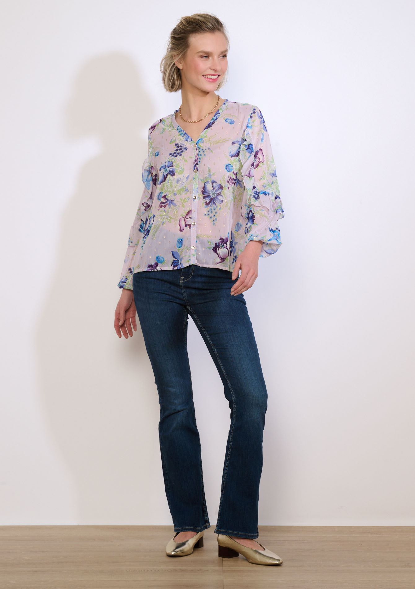 Chemise imprimée en voile et lurex - PASTEL LILAC - 05703055_1493