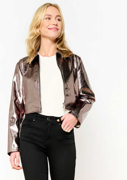 Metallic jacket in imitation leather - COPPER - 09100908_6301