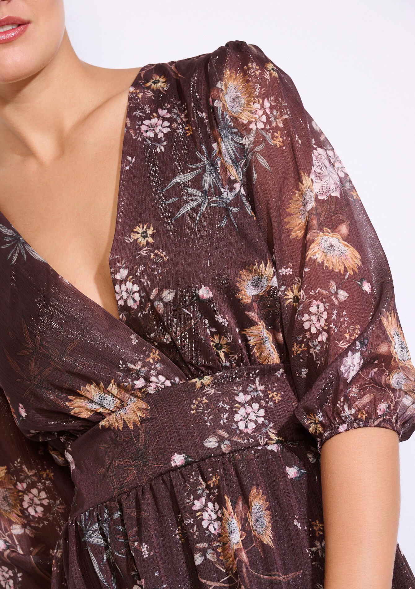 Gebloemde midi-jurk, Gebloemde midi-jurk - BROWN DARK CHOCOLATE - 08104224_3720