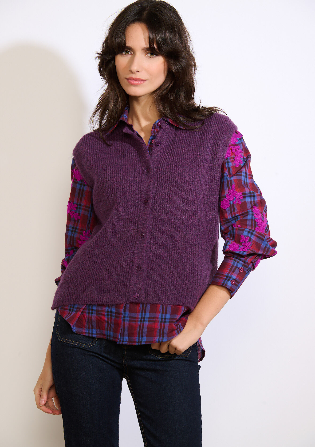 Soft sleeveless vest, Soft sleeveless vest - AUBERGINE - 04101334_1537