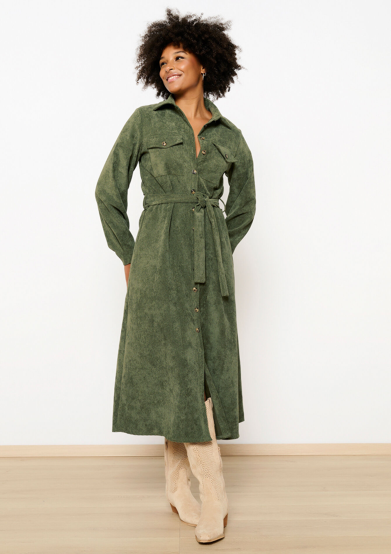 Corduroy shirt dress, Corduroy shirt dress - KHAKI MILD - 08103875_4318