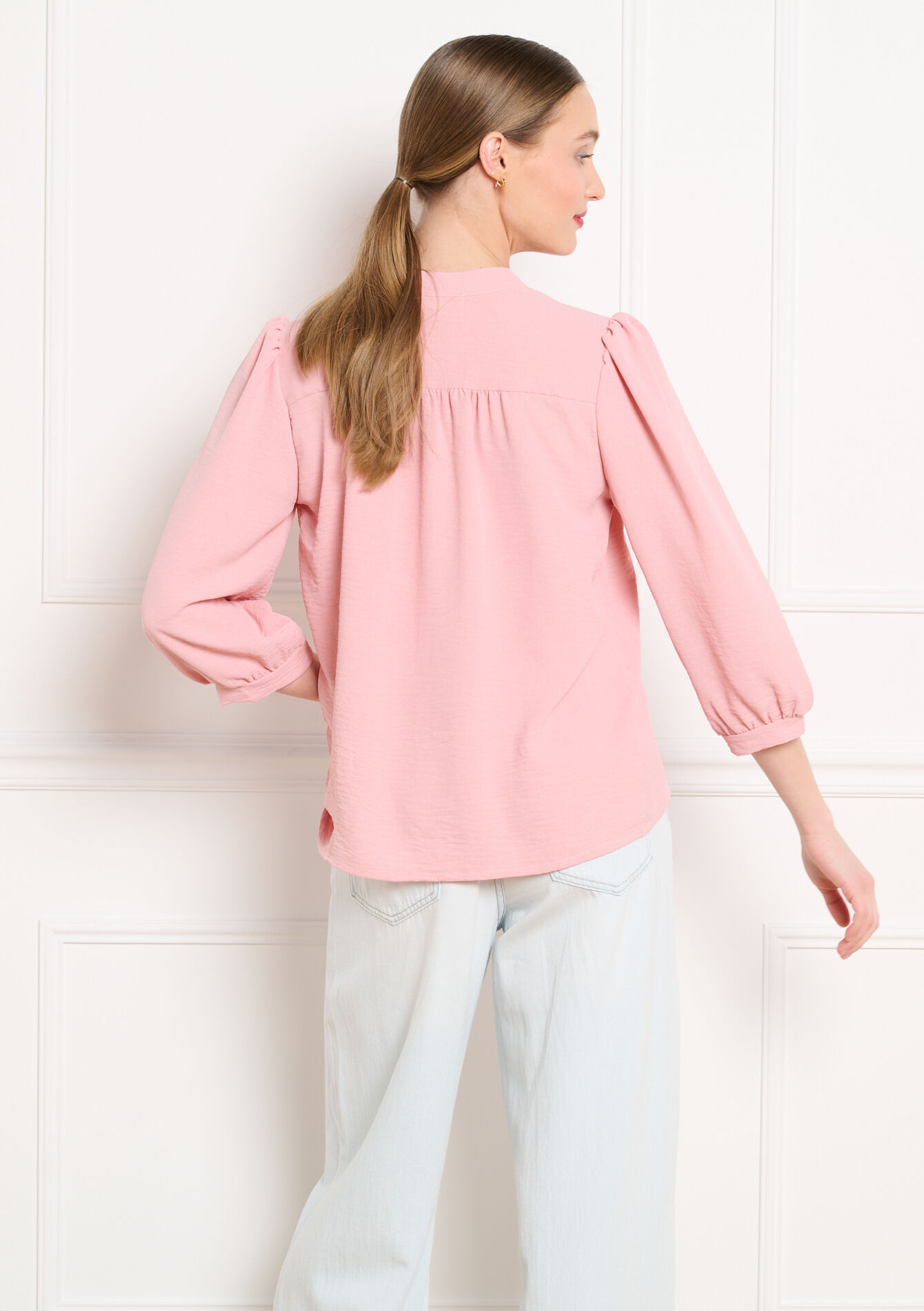 Vloeiende blouse met V-hals, Vloeiende blouse met V-hals - LIGHT PINK - 05703042_1303