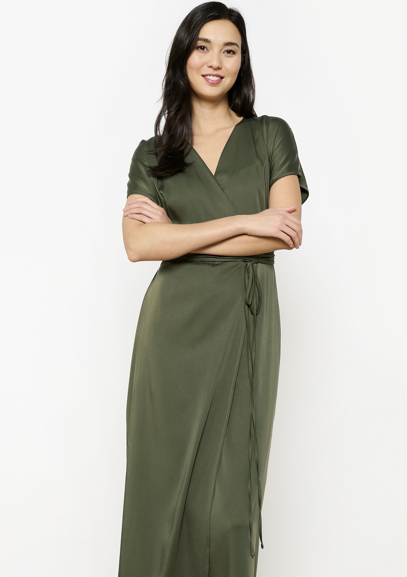 Midi-jurk met overslag, Midi-jurk met overslag - KHAKI MED - 08104029_4327