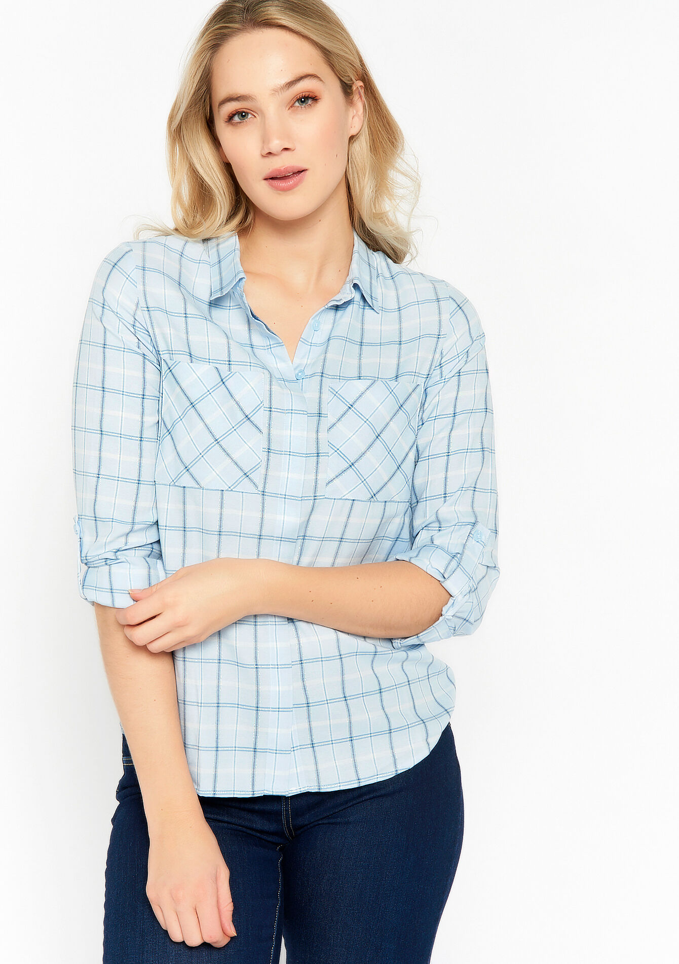 Geruite hemd met lurex, Geruite hemd met lurex - BLUE PASTEL - 05702102_3003