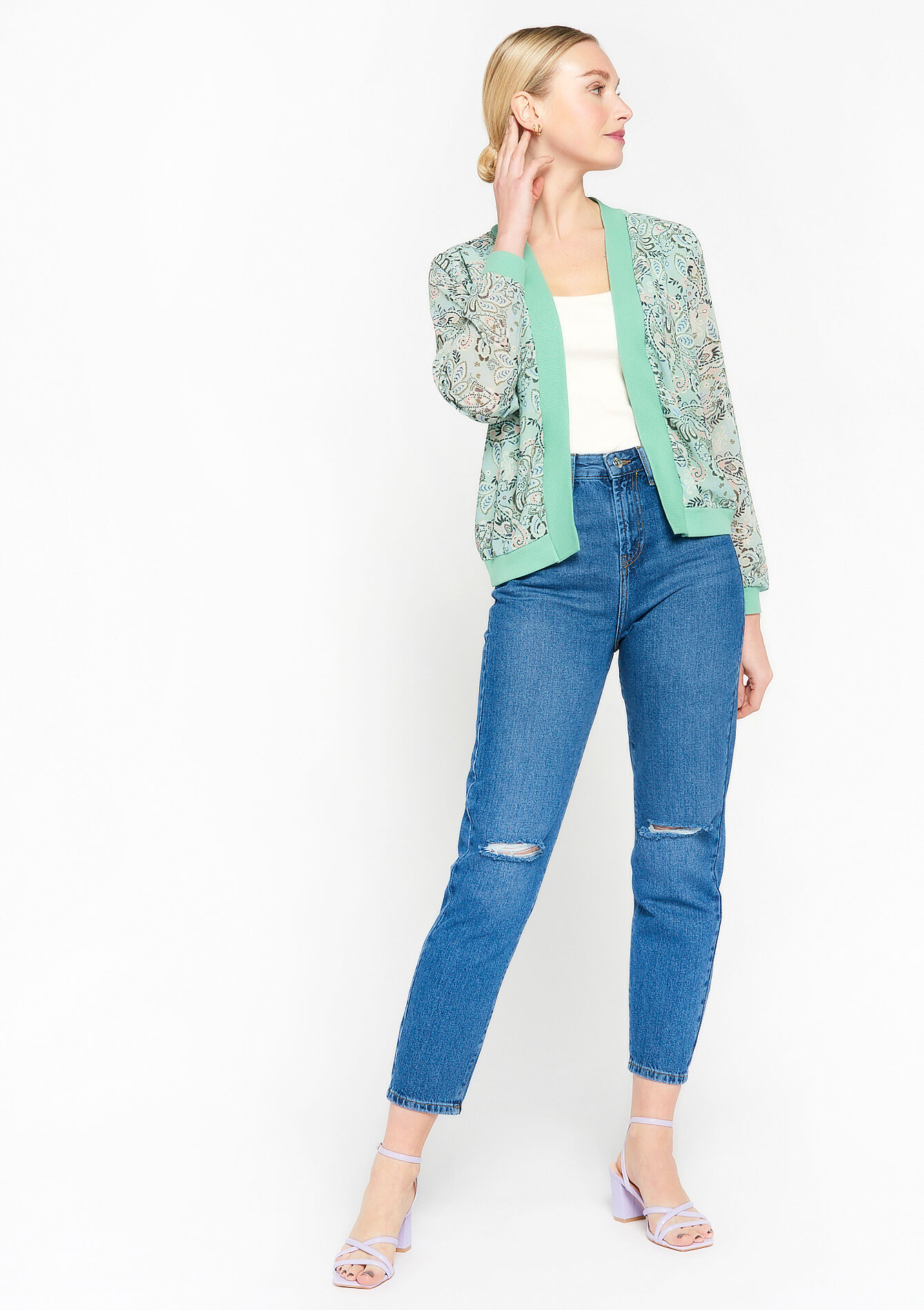 Fluide jacket with paisley print - MINT GREEN - 09100774_1723