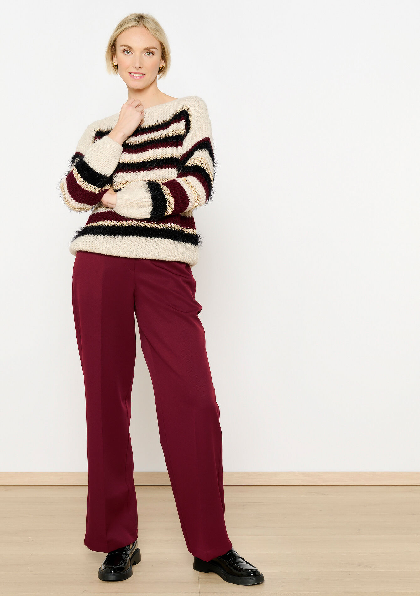 Striped sweater with eyelash, Striped sweater with eyelash - TAUPE - 04006801_1021