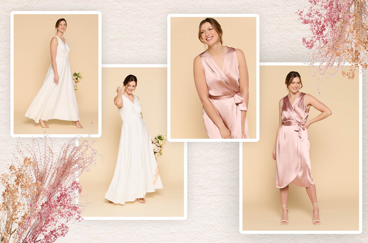 Long classic bridal dress, pink satin wrap dress