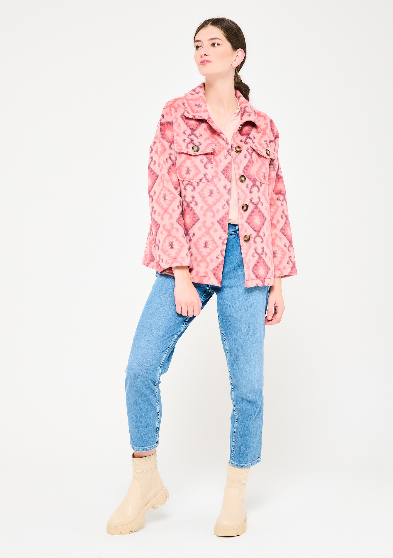 Jacket with ethnic print - HOT PINK - 09100589_111