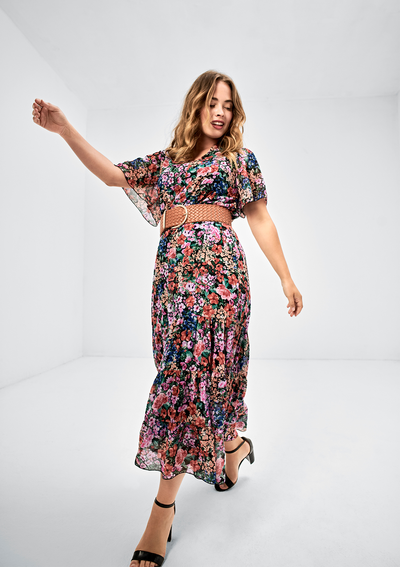 Robe maxi à imprimé fines fleurs