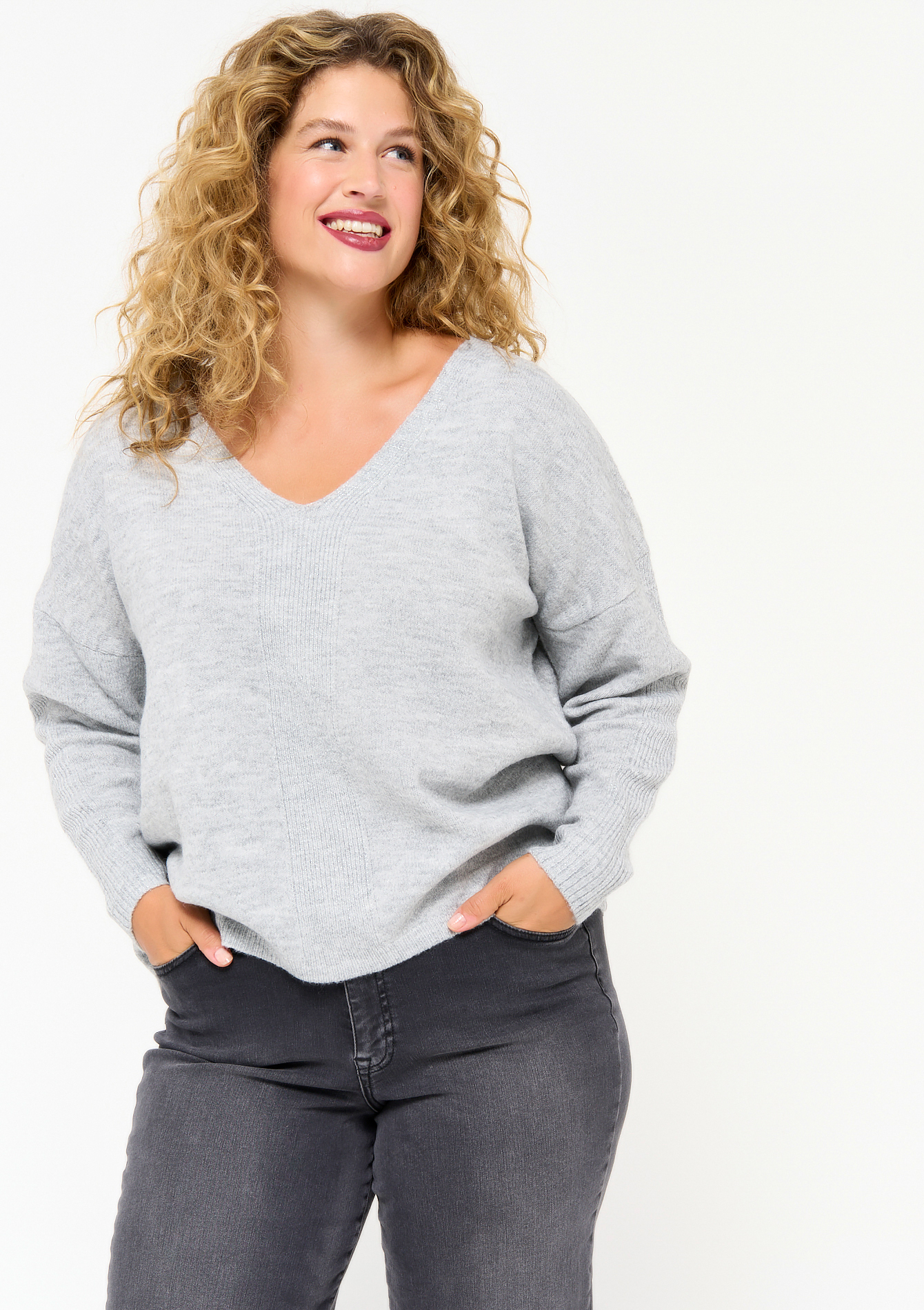 Pull tricot en lurex à col V