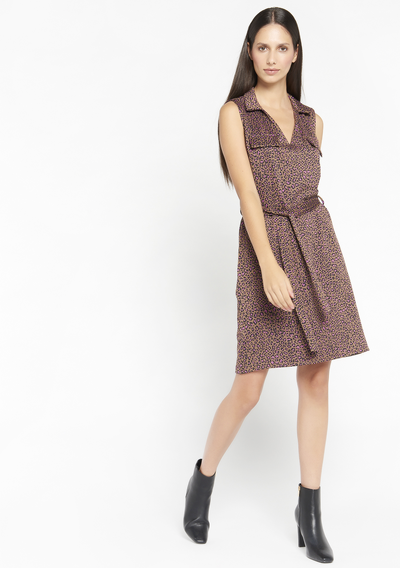 Robe sans manches à imprimé léopard