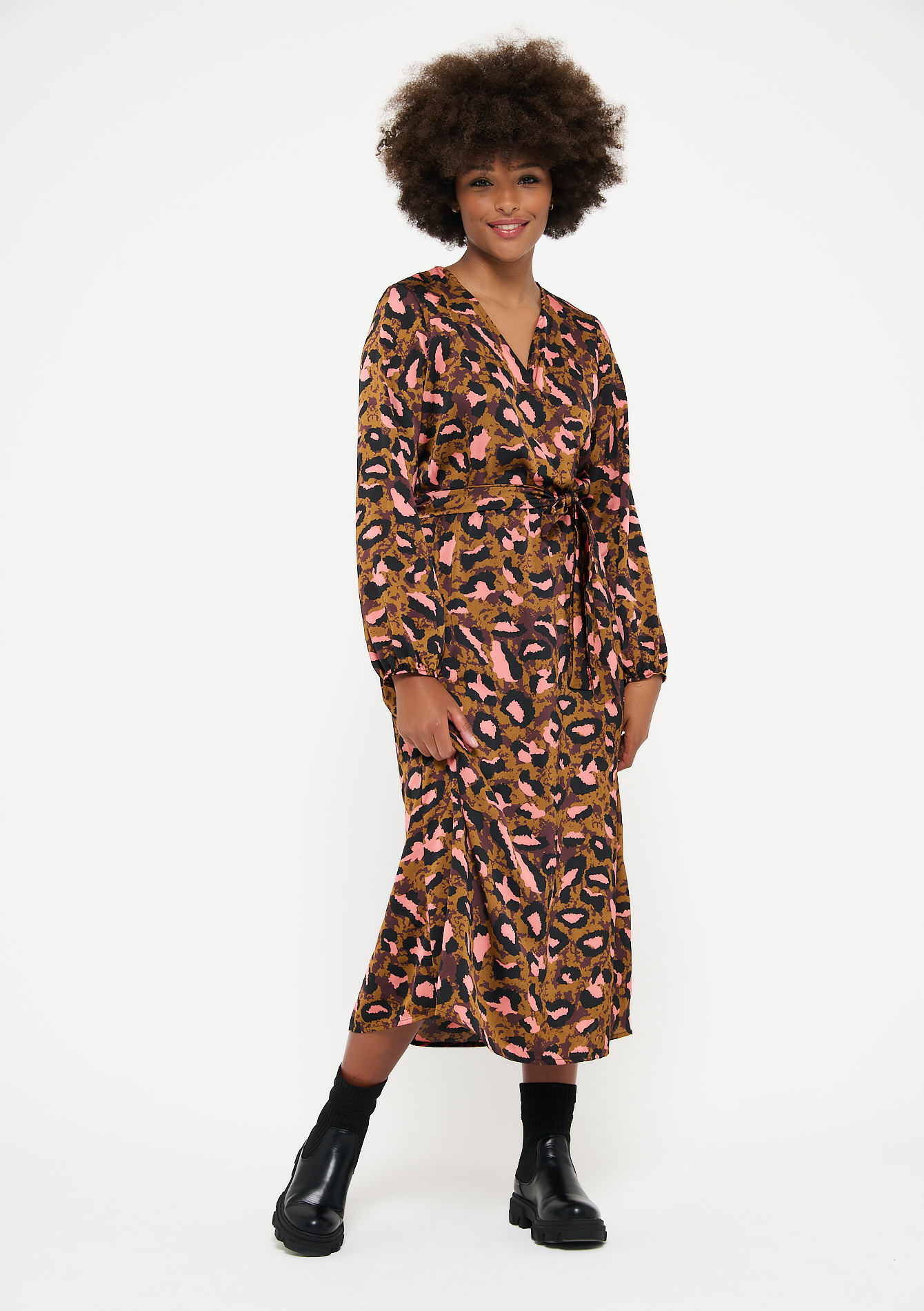 Lange jurk met luipaard print - KHAKI BRONZE - 08601445_1850