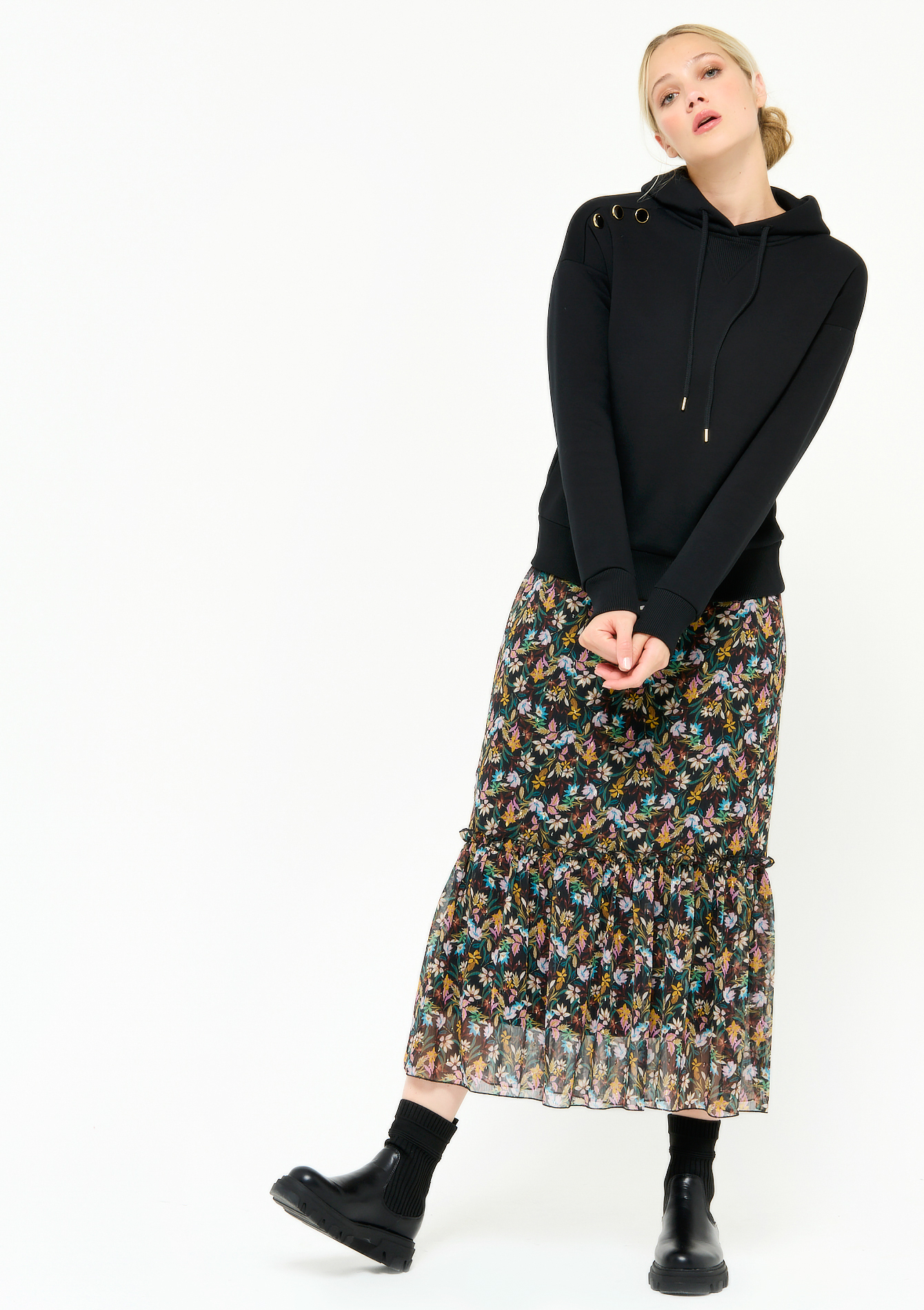 Sweat à capuche avec boutons