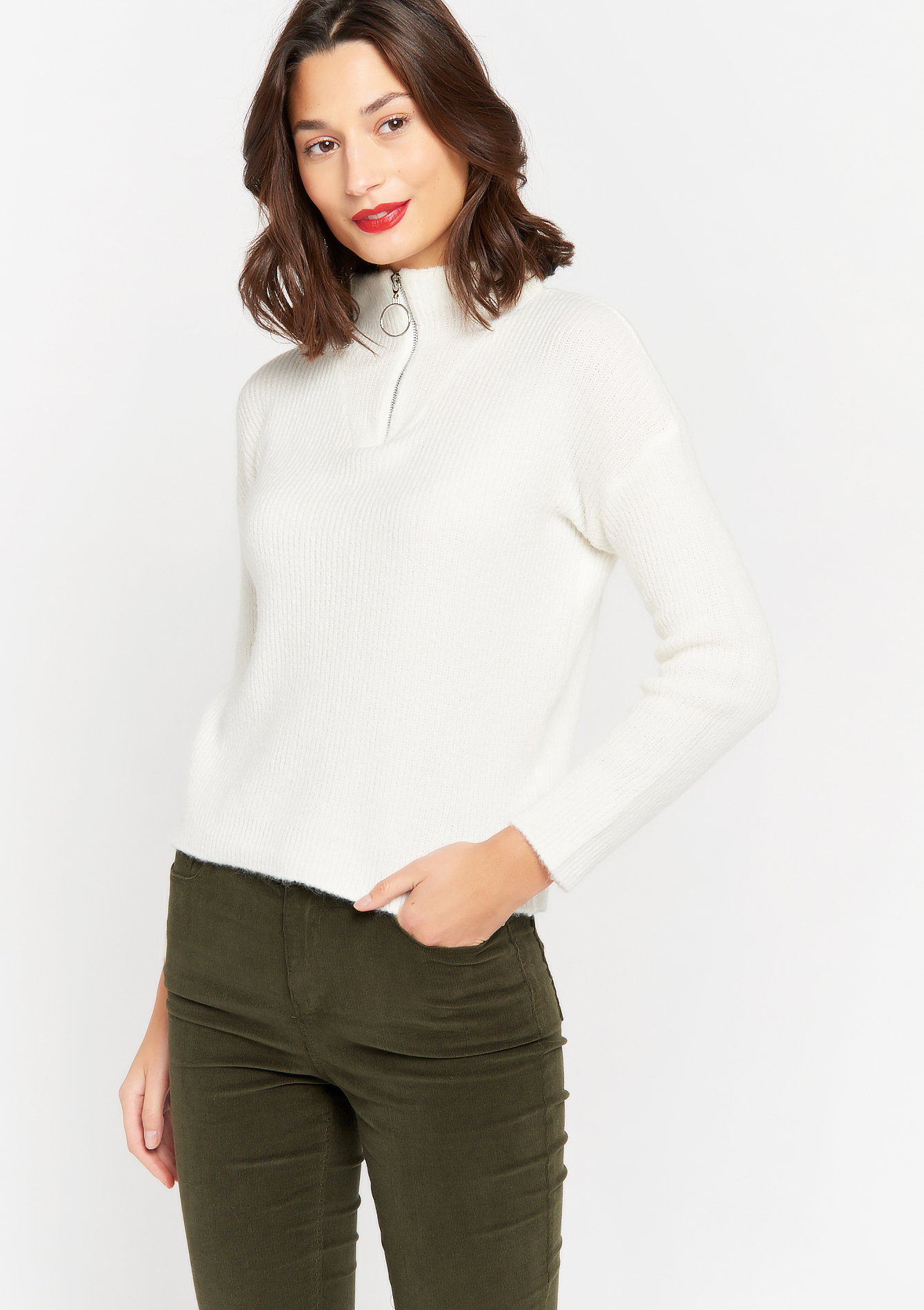 Pull Rouge Uni à Coupe Ajustée, Col Roulé Et à Manches Longues STREET