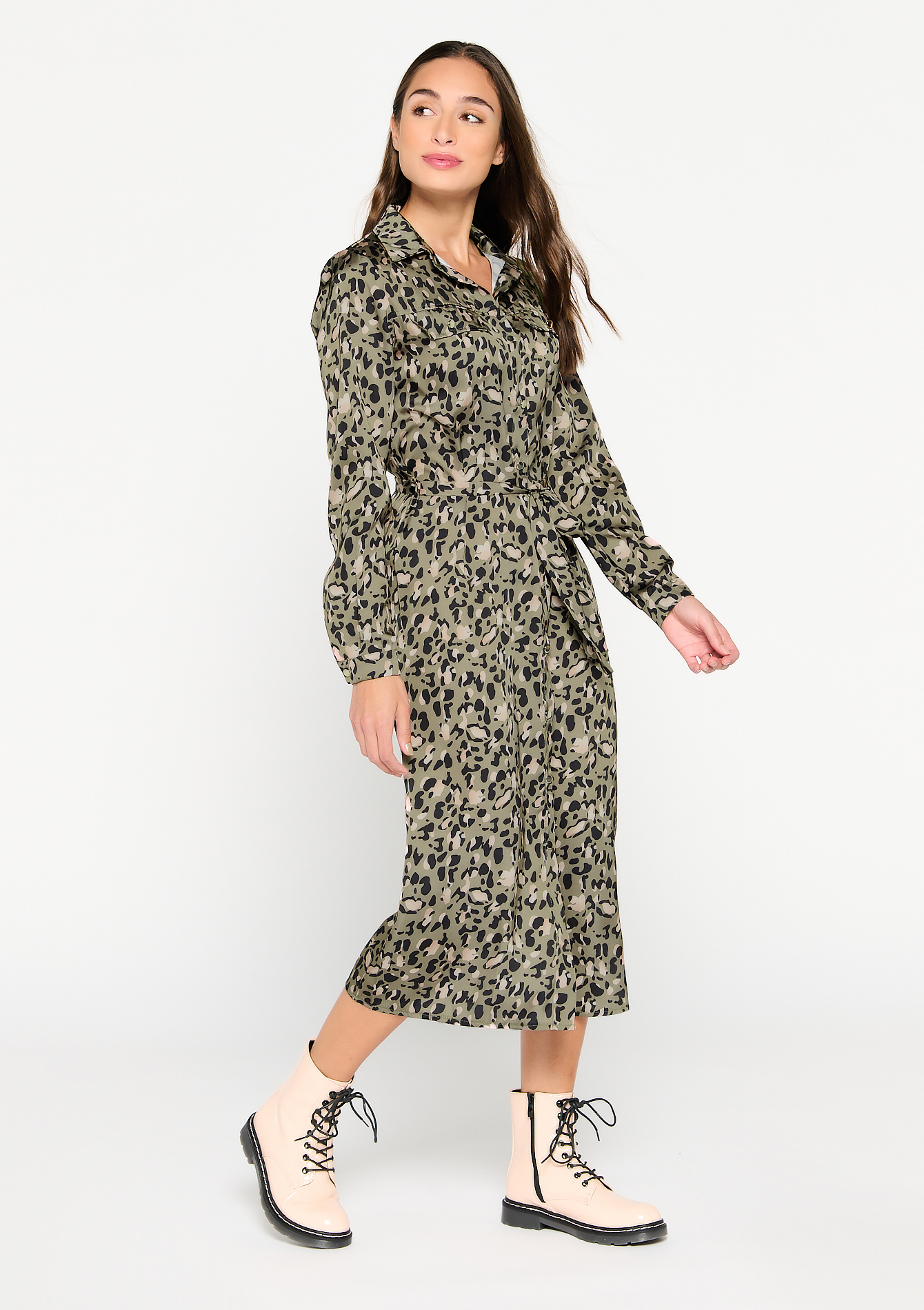 Robe chemise à imprimé léopard - KHAKI DUSKY  - 08601456_4402