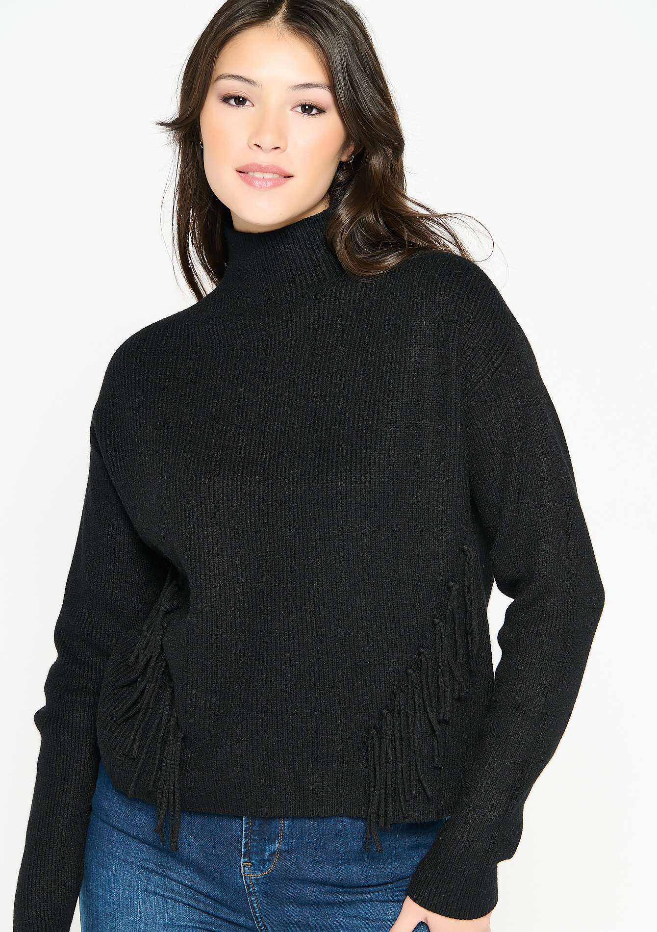 Pull à franges avec col montant