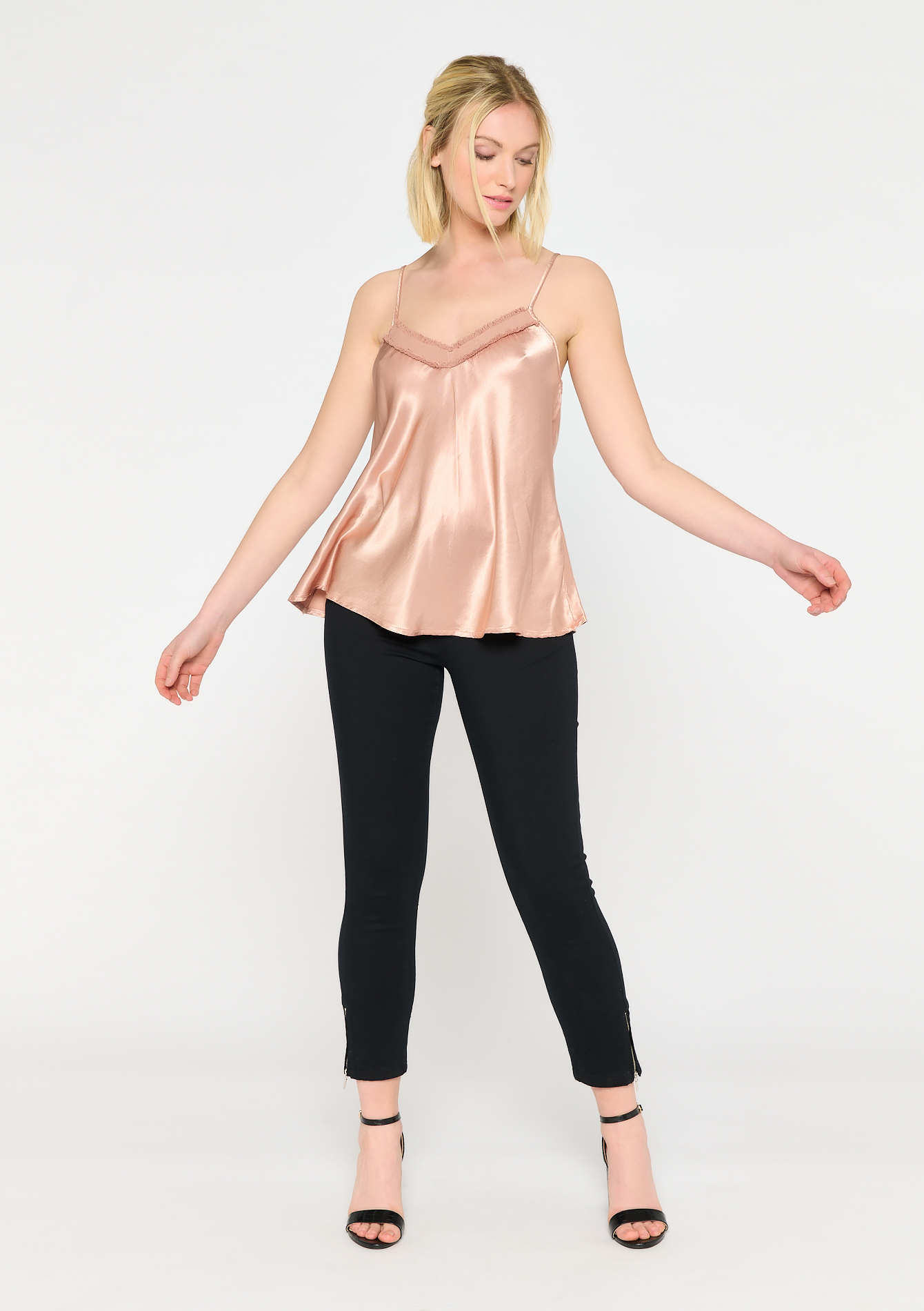 Frilled satin top - COSMETIC PINK - 15100150_5733
