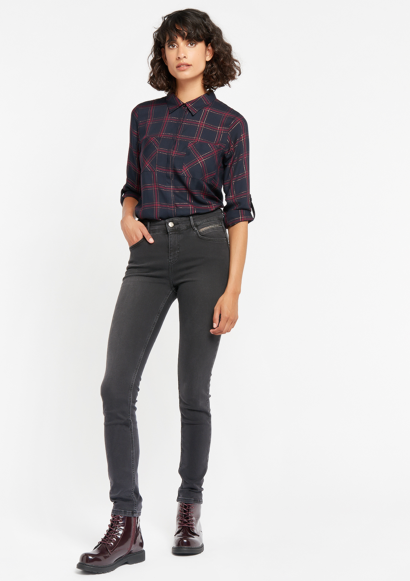 Checkered shirt with pockets - BLACK - 05701515_0503