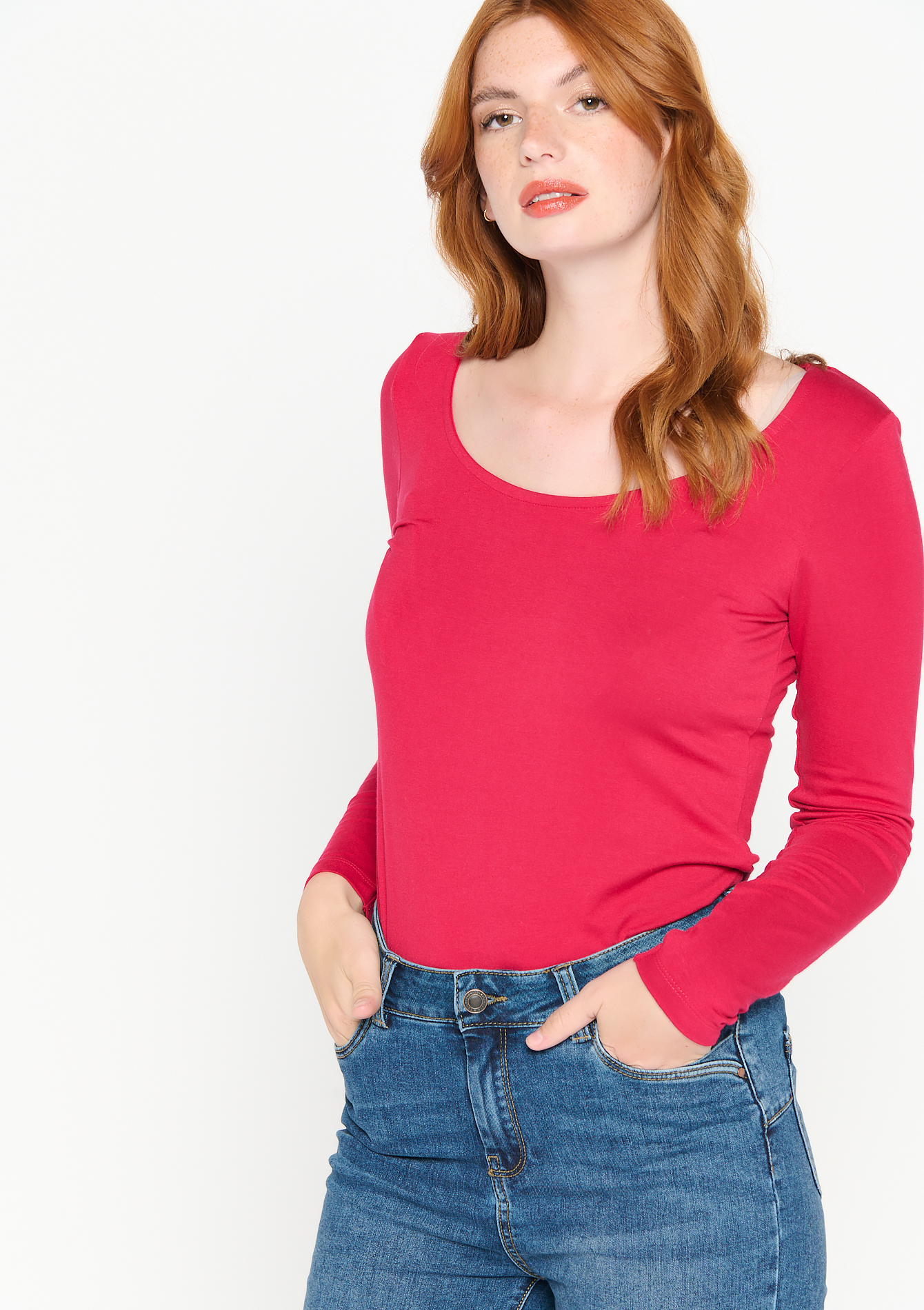 Long sleeved T-shirt with round neck - WINTER FUCHSIA - 02400199_5625