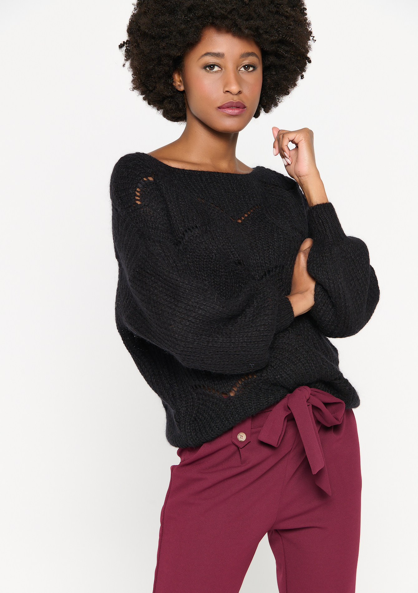 Pull a manches chauve-souris et ajour